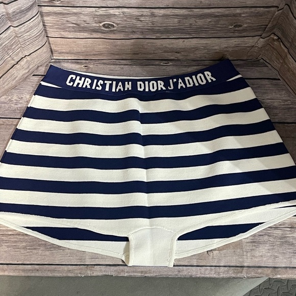 Dior Blue and White Striped High Waist Shorts - Picture 1 of 7